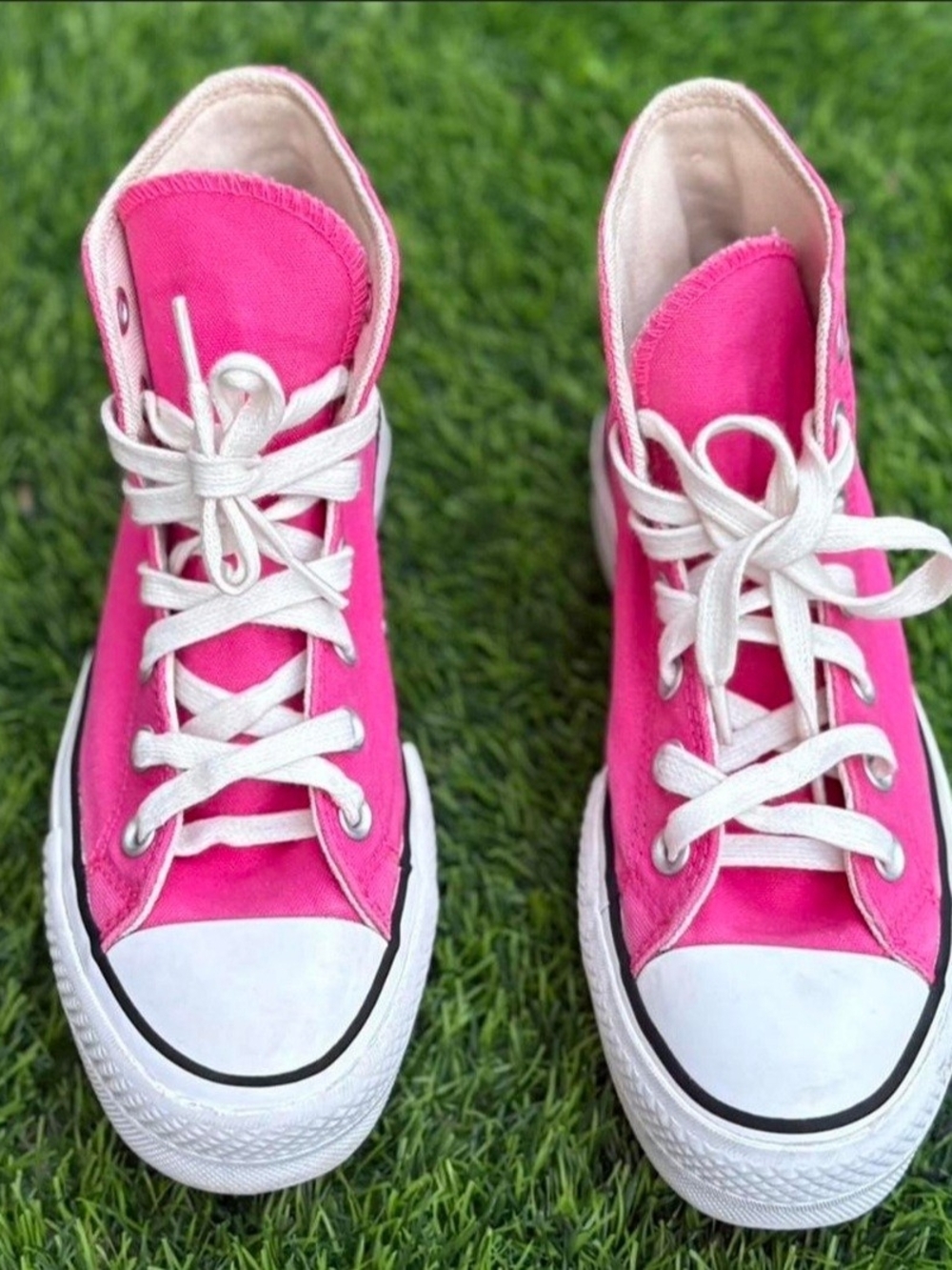 Hot Pink High-Top Canvas Sneakers with White Soles